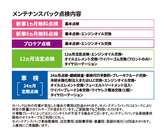 メンテナンスパック点検内容